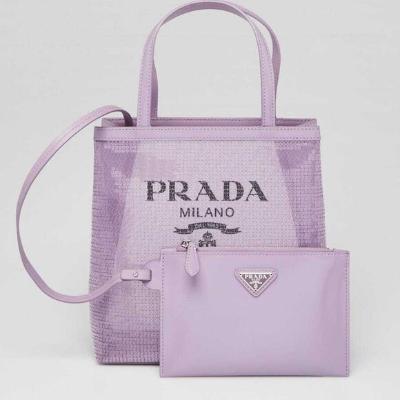Prada Purple Sequin Mesh and Leather Small Tote Bag - Picture 1 of 9